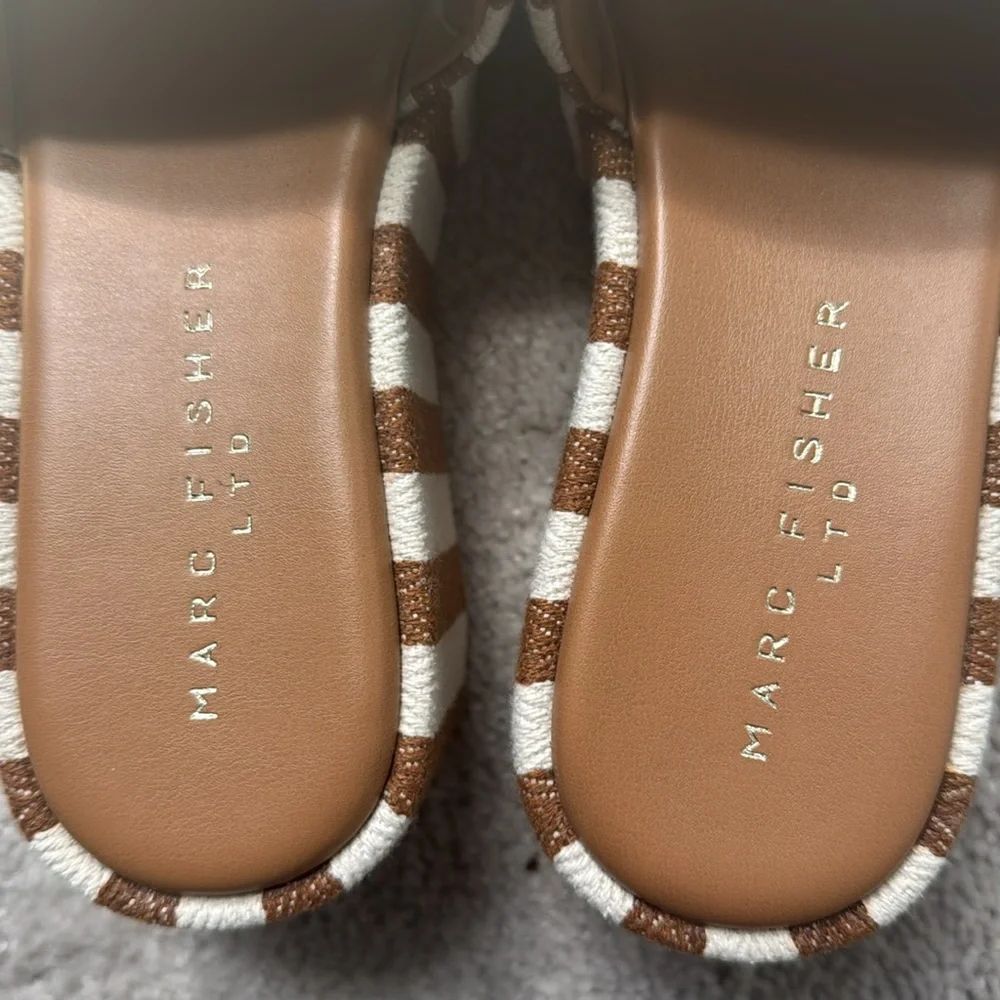 Marc Fisher Tan and Cream Striped Platform Sandals - Picture 5 of 5